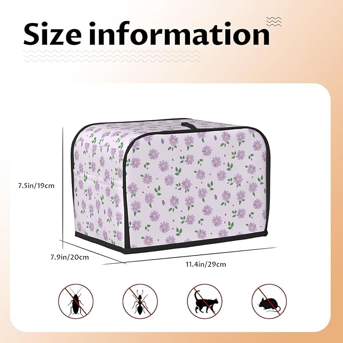 Toaster Cover 2 Slice Pastel Purple Daisy Flower pattern Kitchen Small Appliance Covers with Pockets Dust and Fingerprint Protection
