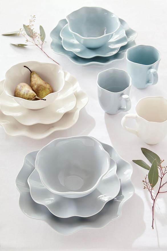 Portmeirion Sophie Conran Floret 4 Piece Place Setting | Dinner Plate, Salad Plate, Cereal Bowl, and Mug | Made from Porcelain | Microwave and Dishwasher Safe – Robins Egg