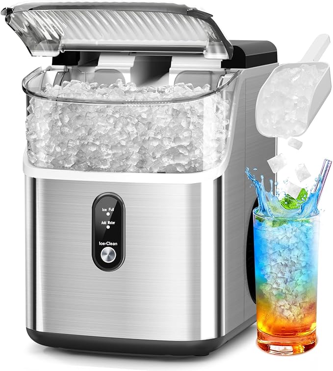 Electactic Countertop Nugget Ice Maker Pro - 34lbs/24H, Self-Cleaning Pellet Ice Machine with Soft Chewable Ice, One-Touch Operation for Home, Kitchen, Office (Silver)