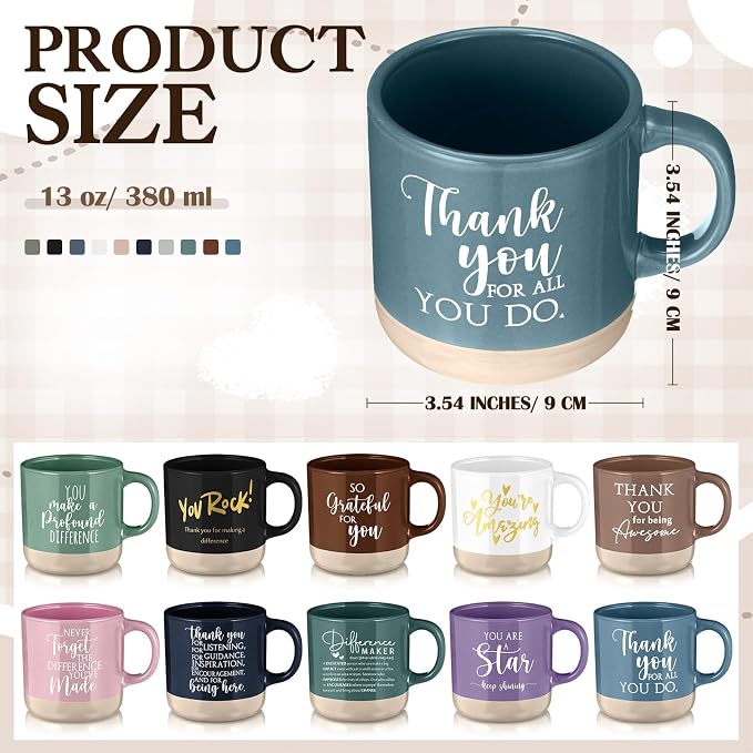 Didaey 20 Pcs Thank You Mugs Bulk Appreciation Gifts for Employee Coworkers Staff Teachers Motivational Ceramic Coffee Mugs Thank You Farewell Going Away Gifts for Coworkers(Bright)