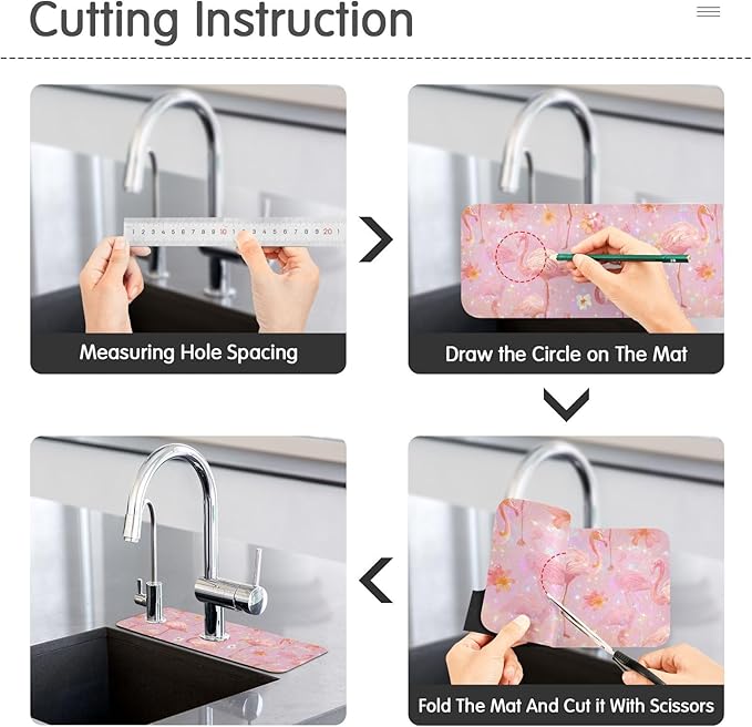 Kitchen Sink Splash Guard 1 PC 14.7 Inch Sink Faucet Mat Splash Guard for Bathroom Countertop Water Absorbent Foldable Cuttable Soft Washable Pink Gradient Flamingo and Petals