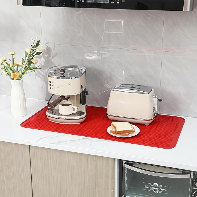 MicoYang Silicone Dish Drying Mat for Multiple Usage,Easy clean,Eco-friendly,Heat-resistant Silicone Mat for Kitchen Counter or Sink,Refrigerator or Drawer Liner Red 5XL 36inches x 18inches