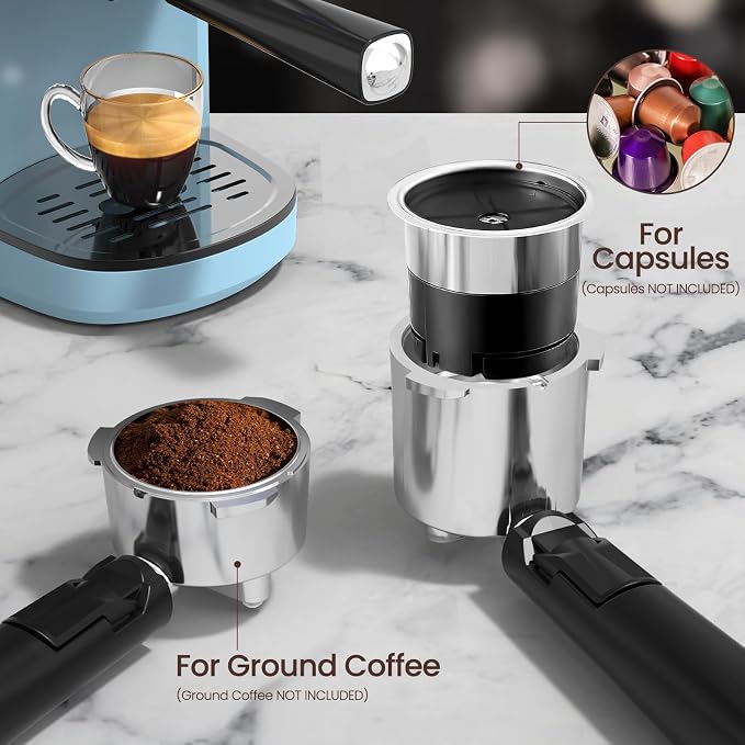 Electactic 20 Bar Espresso Machine, Professional Stainless Steel Coffee Maker with LCD Display, 45oz Removable Water Tank, Home & Office Espresso Maker for Cappuccino Latte Macchiato, Blue