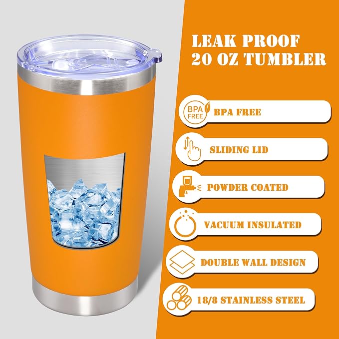 20 oz Tumbler with lid Double Wall Vacuum Insulated Tumblers Stainless Steel Coffee Mug Travel Coffee Tumbler Powder Coated Tumbler Cup Keep Hot&Cold - (Orange 1 Pack)