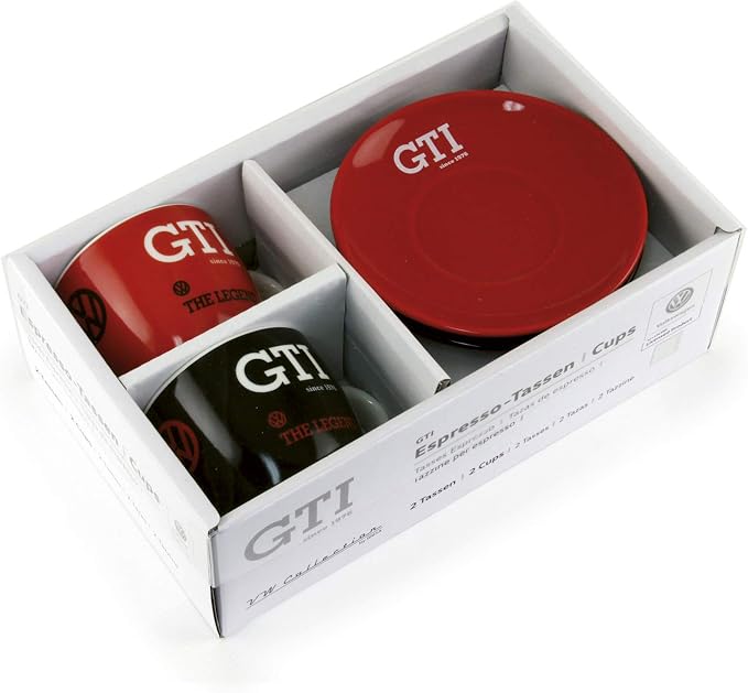 BRISA VW Collection - Volkswagen Espresso Cups Coffee-Tea-Cappuccino Set in GTI Design (The Legend/Red & Black/2-Piece Set/100ml/3.4 fl oz)