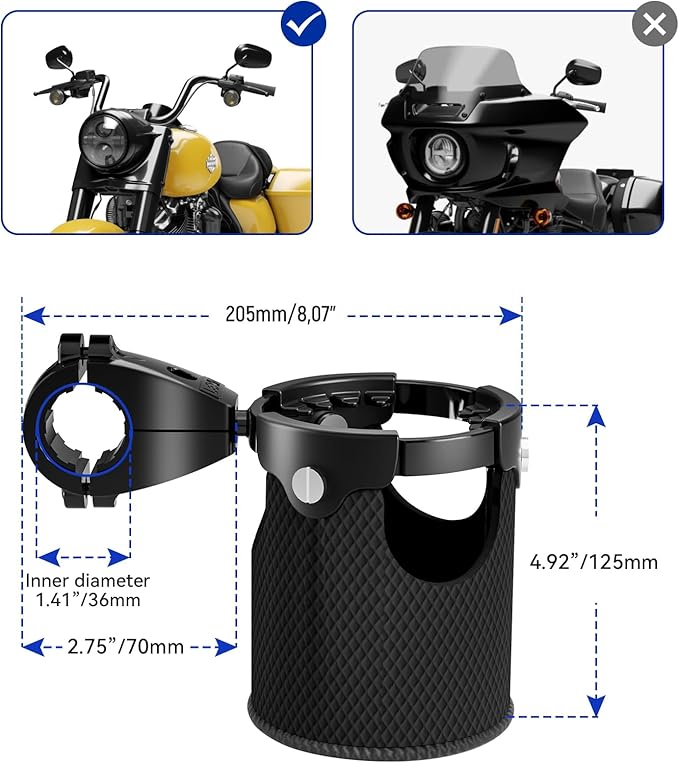 LEXIN C3 Motorcycle Cup Holder with 360° Swivel Ball Mount, Heavy-Duty Aluminum Drink Holder for 7/8"–1 1/4" Handlebars, Passenger Beverage Holder for Harley, ATV, UTV, Black
