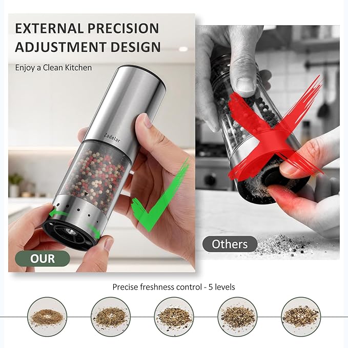 Rechargeable Electric salt and pepper grinder set with Storage Base,Automatic Refillable Salt and Pepper Shakers with LED Display,Upgraded Large Capacity,External Adjustable Coarseness for Mom Gifts