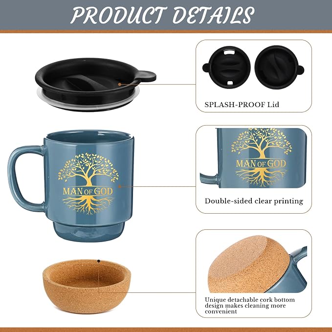 Didaey 6 Pcs Man of God Gifts for Men Christian Mugs Bulk with Cork Bottom 15 oz Bible Verses Cup Ceramic Religious Coffee Mug Thank You Gift for Father Dad Grandpa Church Christmas (Multicolored)