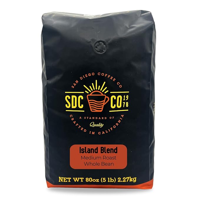 San Diego Coffee Island Blend, Medium Roast, Whole Bean Coffee, 5-Pound Bag Café en grano tostado