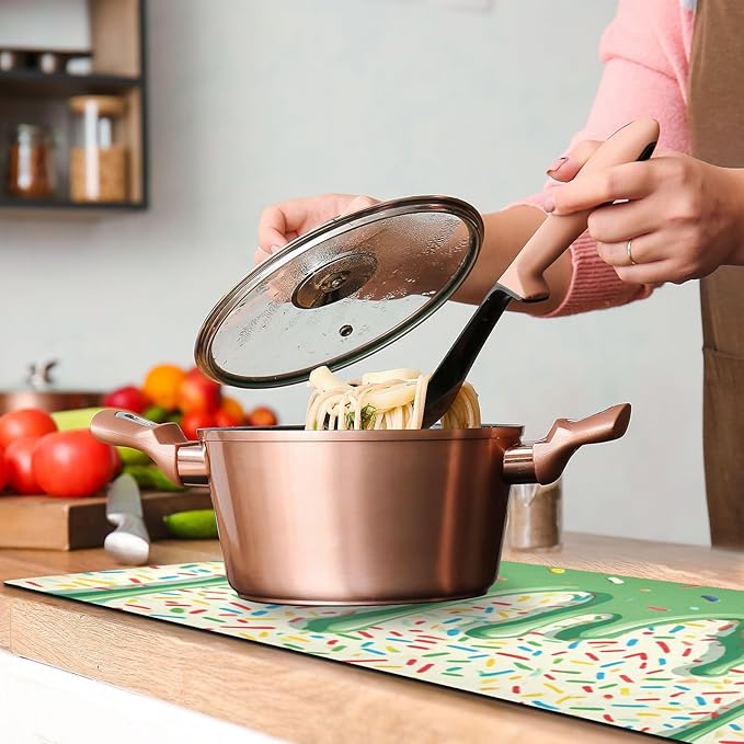 2 in 1 Table Runner Trivet for Hot Pots and Pans Heat Resistant Non Slip Waterproof 39 x 12 Inch Decorative Table Protector for Kitchen Countertop Green Ice Cream Dripping