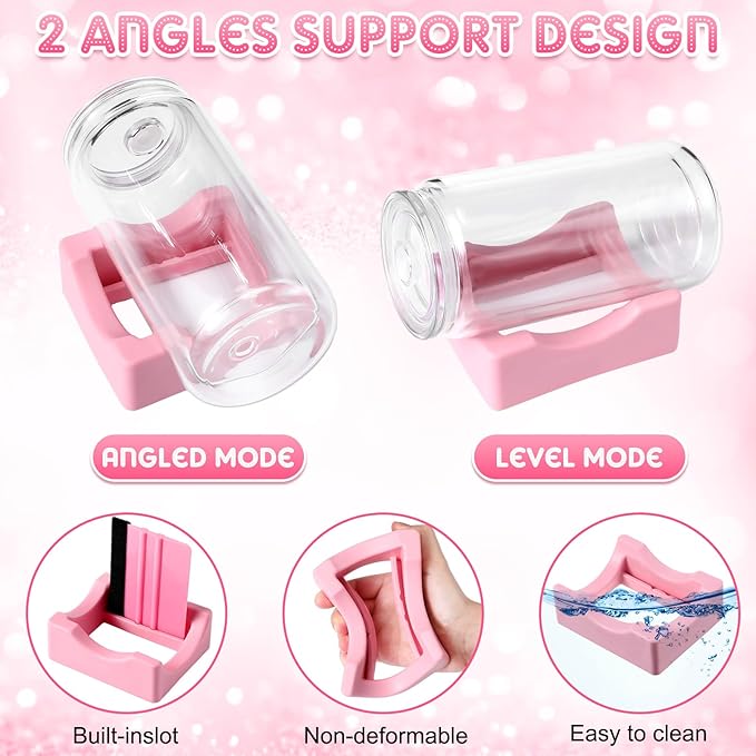 10 Pcs Snow Globe Tumbler Supplies for Glitter, Snow Globe DIY Kit-Plastic Squeeze Bottle Silicone Cup Cradle Funnel Tweezers Bent Syringe for Cup Making Tumbler Craft Supplies(Pink,White)