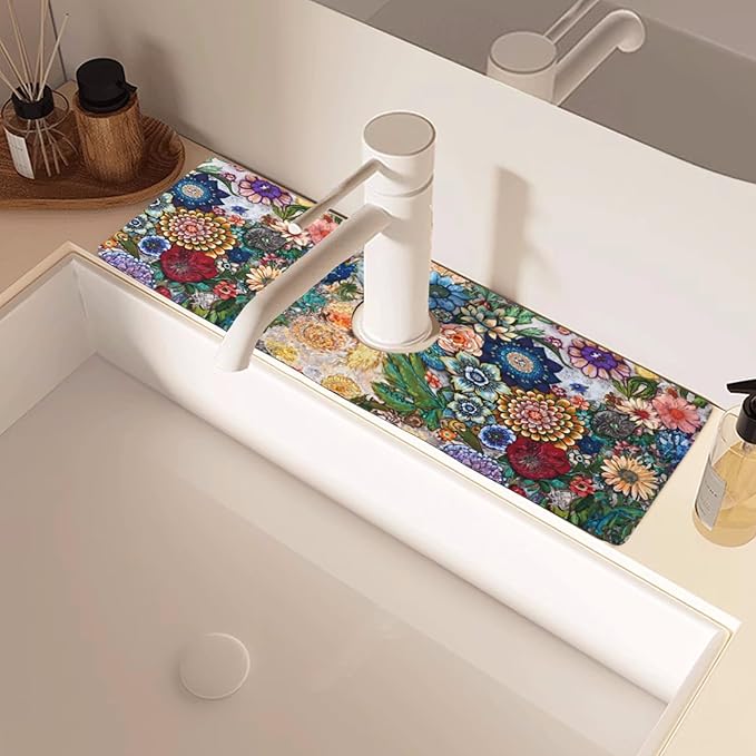Sinkmat Absorbing Mat, 2 Pack Drying Mat Around Sink Splash Guard Behind Faucet Sinkmat For Kitchen Bathroom Island Rv 15 * 5.5 Inch (38 * 14 cm)