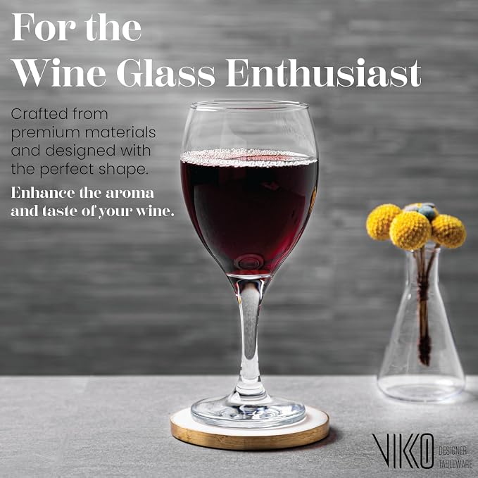 Vikko Wine Glasses, 15 Ounce Wine Glass, Set of 6 Stemmed Glasses for Red and White Wine, Copas De Vino, Thick and Durable Wine Glasses, Dishwasher Safe, Wedding, Holiday, Housewarming Gift