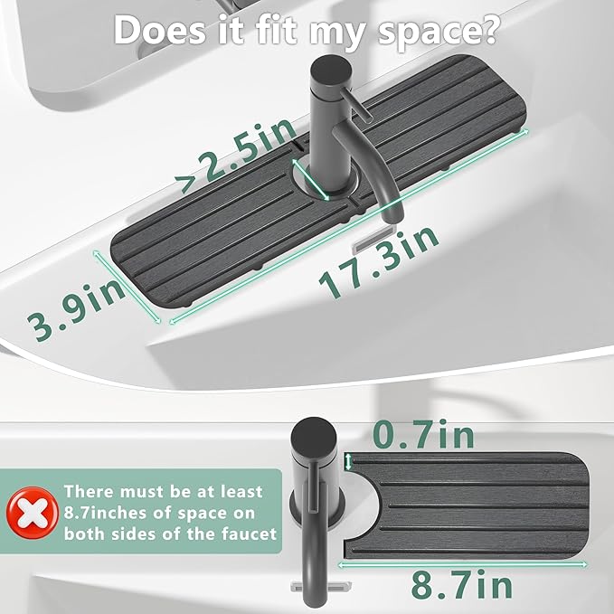 NiuYichee 17inch x 4inch Kitchen Sink Faucet Mat, Water Absorbing Stone Faucet Splash Guard for Bathroom Counter, Quick Drying Diatomite Tray for Kitchen Sink, Dark Gray
