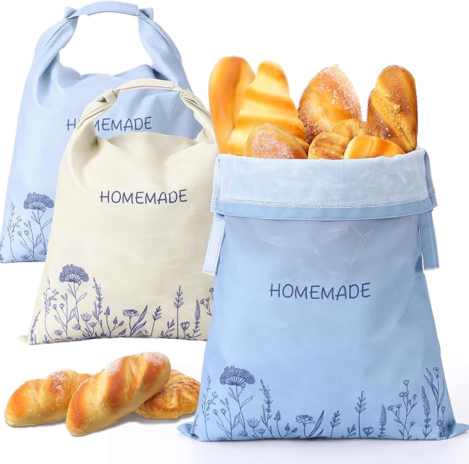 3 Pcs Beeswax Bread Bags for Sourdough Reusable Homemade Bread Bags Linen Storage Bag with Improved Beeswax Coating Food Wraps for Loaf Fresh Freezer Baker Gift