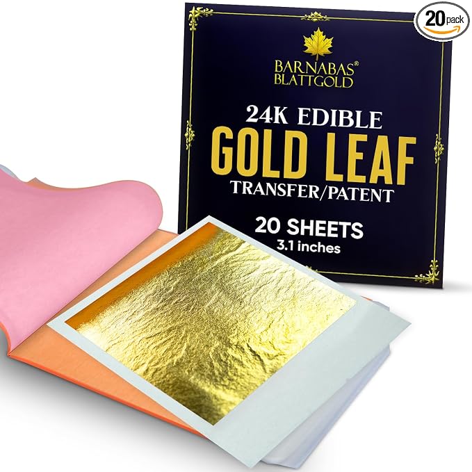 Barnabas Blattgold Edible Gold Leaf 24K - Cake Decorations, Transfer Patent for Cupcakes - 3.1 inches, Book of 20