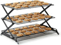 3 Tier Cooling Rack, Collapsible Adjustable Height Wire Baking Rack with Stable X-Leg Design, Space-Saving Cooling Racks for Cooking and Baking Cookies, Cakes & Pastries, 17.1" x 9.8", Black