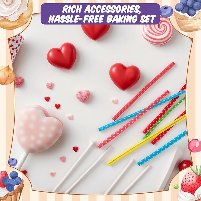Flower Cutter, Flower Mold Set with 9in Tray, Cake Pop Mold with 100 Sticks, 100 Bags and 100 Ribbons, Baking Tools for Baby Shower Home Birthday Parties Wedding Desserts