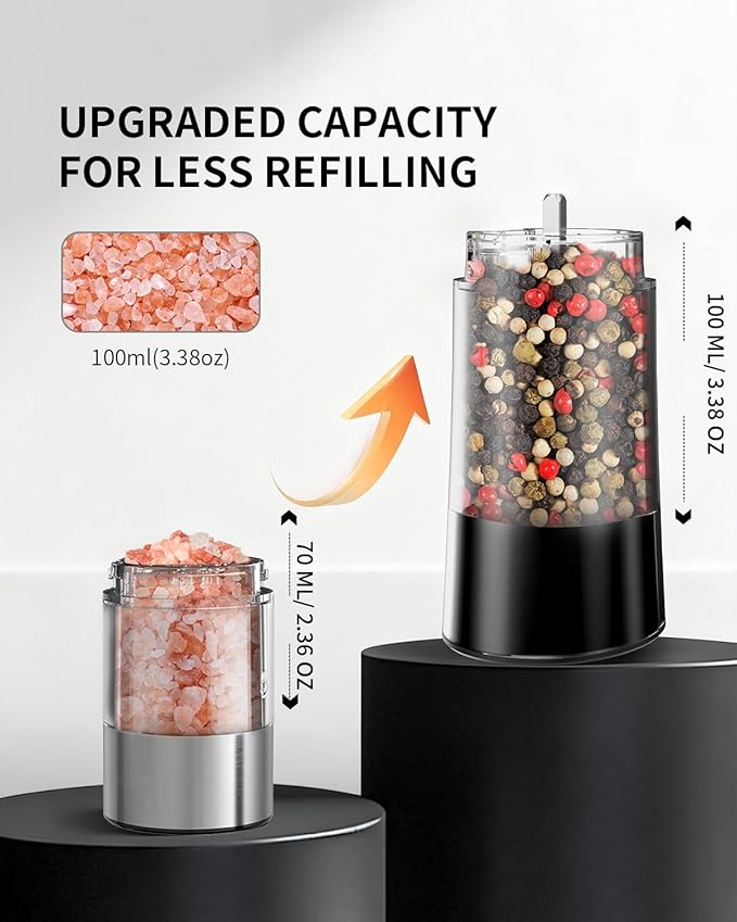 CIRCLE JOY Gravity Sensor Salt and Pepper Grinder Set with Charging Base, Electric Salt and Pepper Mills Set with LED Light, Adjustable Coarseness, No Battery Needed, for Home Kitchen BBQ