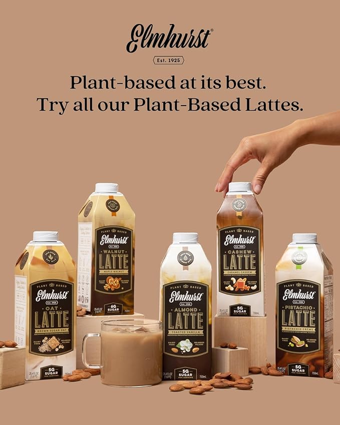 Elmhurst 1925 Caramel Cashew Latte – Plant-Based, Vegan, Dairy-Free Plant Milk Latte Made of Cashew Milk, Cold Brew Premium Arabica with 95mg Caffeine & Sweet Caramel Notes – 25.4oz (Pack of 6)