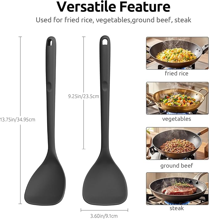 U-Taste 18/8 Stainless Steel Measuring Cups and Spoons Set of 10 and 600ºF Heat Resistant 13.76" Long, 3.63" Wide Wok Spatula for Kitchen Stir Fry (Black)