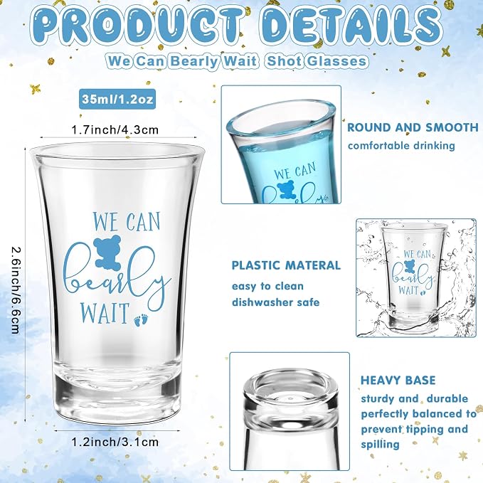 Pickmesh 25 Sets Baby Shower Favor for Guests Include Bear Boy Acrylic Clear Shot Glasses Thank You Cards Organza Bags Babies Shower Gifts for Gender Reveal Party Supplies