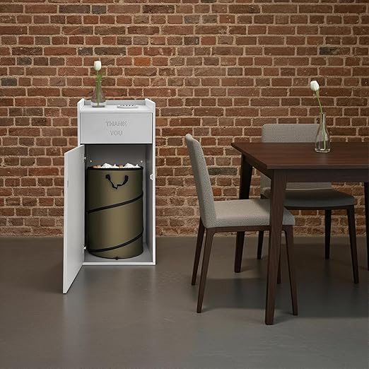 30 Gallon Commercial Trash Can, Wooden Trash Can Cabinet with Tray Holder Garbage Can withTrash Bag for Restaurants, Cafes, Kitchens, and Offices, Durable Garbage Receptacle (Silver)