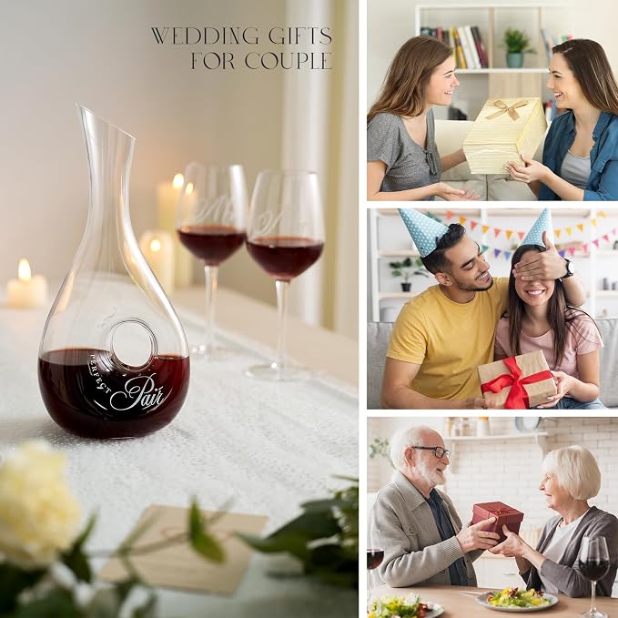 AW BRIDAL Wedding Gifts for Couples 2026, Mr and Mrs Wine Glasses and Decanter Set with Wood Box, Engagement Gift for Newly Engaged Couple, Bride and Groom Gift for Bridal Shower, Anniversary