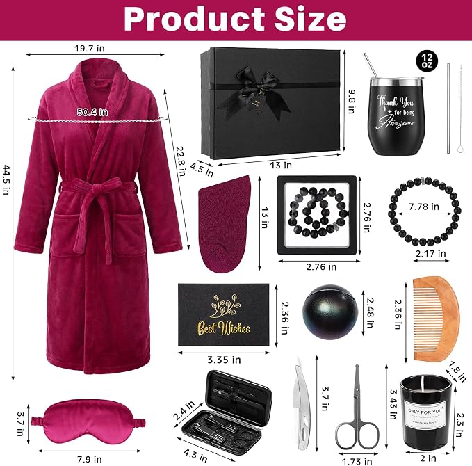 Nuogo 15 Pcs Birthday Gifts for Men Beard Care Set for Him Dad Birthday Gifts Basket Ideas Kit for Men Tumbler Bath Robe for Father's Day Dad Husband Boyfriend Box(Unhooded,Wine Red)