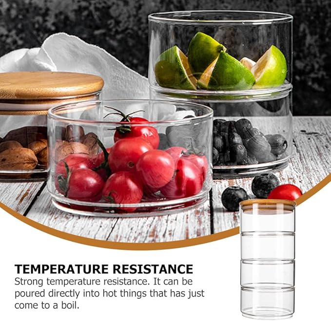 4Pcs Stackable Food Storage Jar with Lid Insect High Borosilicate Glass for Meal Prep and Fresh Bowls Versatile Kitchen Container for Snacks Fruits and More