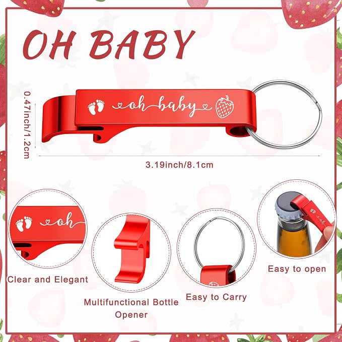 50 Sets Baby Shower Favor for Guests Acrylic Shot Glasses with Bottle Opener Keychains Thank You Tags and Bags Gender Reveal Party Favors for Guest Baby Shower Return Gift(Strawberry)