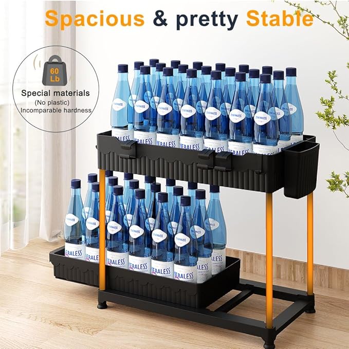 Sevenblue 3 Tier Wooden Fruit Basket with 2 Mobile Banana Holders, Height Adjustable 2 Packs Under Sink Organizer