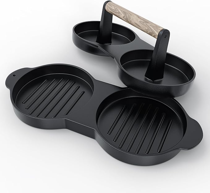 KEESHA Double Burger Press, Cast Iron Hamburger Press Patty Maker, Burger Meat Press for Professional and Home Use, Hamburger Meat Press Tool
