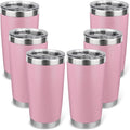 20oz Stainless Steel Tumbler Bulk with Lid, Travel Mug - Double Wall Vacuum Powder Coated Cup - Light Pink, 6 Pack