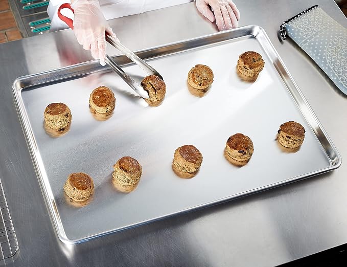 CURTA 6 Pack Aluminum Sheet Pan, NSF Listed Full Size 26 x 18 inch Commercial Bakery Cake Bun Pan, Baking Tray