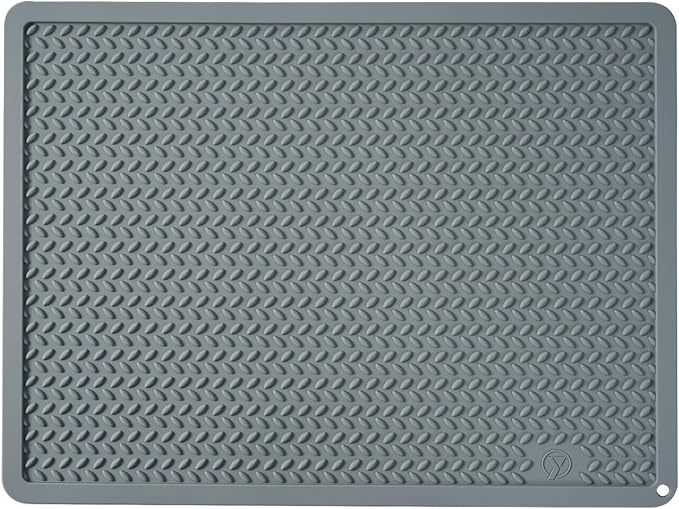 Silicone Drying Mat & Heat Resistant Mat for Kitchen Counter, Non-Slip Dishwasher Safe, Raised Edge for Dishes Bottles Sink (25.5x17.7in, Gery)