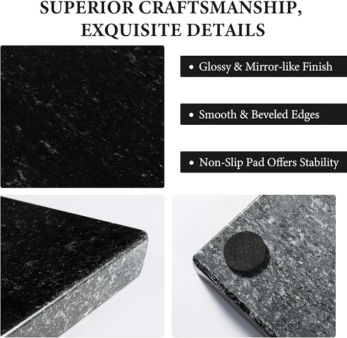 Koville Brazilian Natural Granite Cutting Board for Kitchen, 12x8inch Extra Large Hand Crafted Stone Slab for Cheese, Charcuterie, Pastry Board - Wedding Gift, House Warming Gift