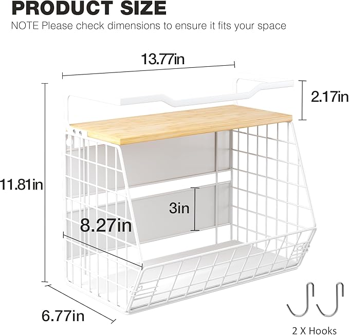 2 Pack Magnetic Shelf for Fridge with Wider & Thicker Magnet, Refrigerator Organizer Storage Basket for Fruit, Onion, Potato, Spice Rack, Kitchen, Laundry, Pantry (White, 13.77" X 6.77" X 11.81")