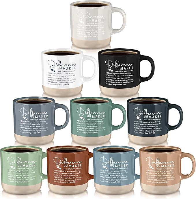Didaey 10 Pcs Difference Maker Appreciation Gifts Bulk Inspirational Ceramic Coffee Mugs 13 oz Thank You Mug Housekeeping Appreciation Gifts for Teacher Boss Leader Office Coworker Staff, 10 Colors