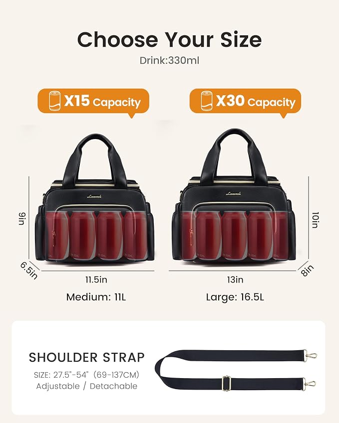 LOVEVOOK Insulated Lunch Bag for Women, PU leather Lunch Box with Shoulder Strap, Wide Opening Adult Large Lunch bags for Work Picnic Beach Family Camping Outdoor Teacher