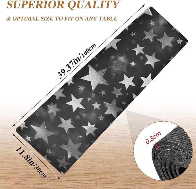 Silver and Gray Stars Trivet Table Runner Heat Resistant 230F for Hot Dishes Pots Plates Kitchen Dining Table Protector Decorative 39.37 X 11.8 Inch