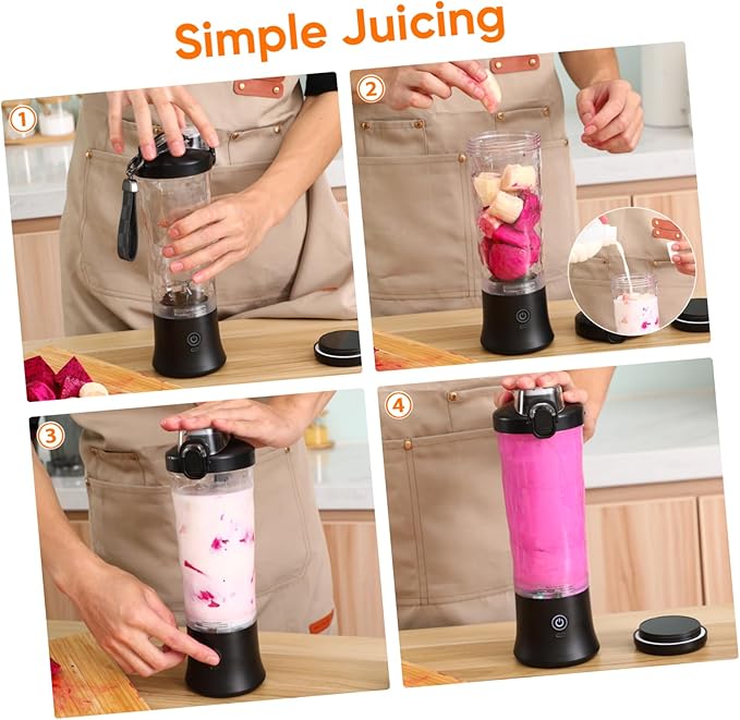 PRETYZOOM Portable 600ML Fruit Blender Juicer Cup Battery Powered Electric Blender for Smoothies and Juices USB Rechargeable Ideal for Travel and Home Use Transparent Design