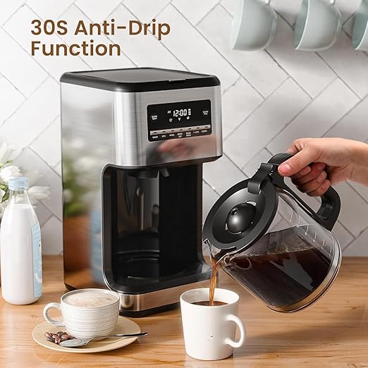Electactic Coffee Maker, 14-Cup Programmable Drip Coffee Makers with Reusable Filter & Keep Hot Plate, Auto Pause Small Coffee Machines with Coffee Pot, Timer, Self-cleaning, for Home, Stainless Steel