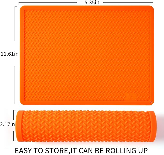 Silicone Drying Mat & Heat Resistant Mat for Kitchen Counter, Non-Slip Dishwasher Safe, Raised Edge for Dishes Bottles Sink (15.35x11.61in, Orange)