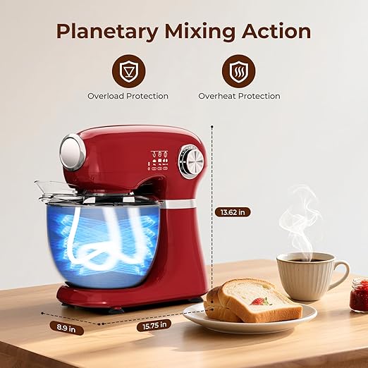 Electactic Stand Mixer With 12-Speed,5.3 QT Quiet Operation Electric Mixer With Tilt Head, Kitchen Mixer with Egg Whisk, Dough Hook, Flat Beater for Gift & Daily Use