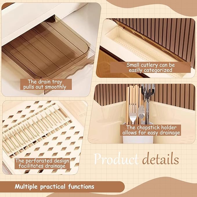 Countertop Dish Storage Cabinet, Over Sink Dish Drainer Drying Rack with Cover, for Plates,Bowls & Cutlery(Brown,14.2 * 11 * 11.4in)