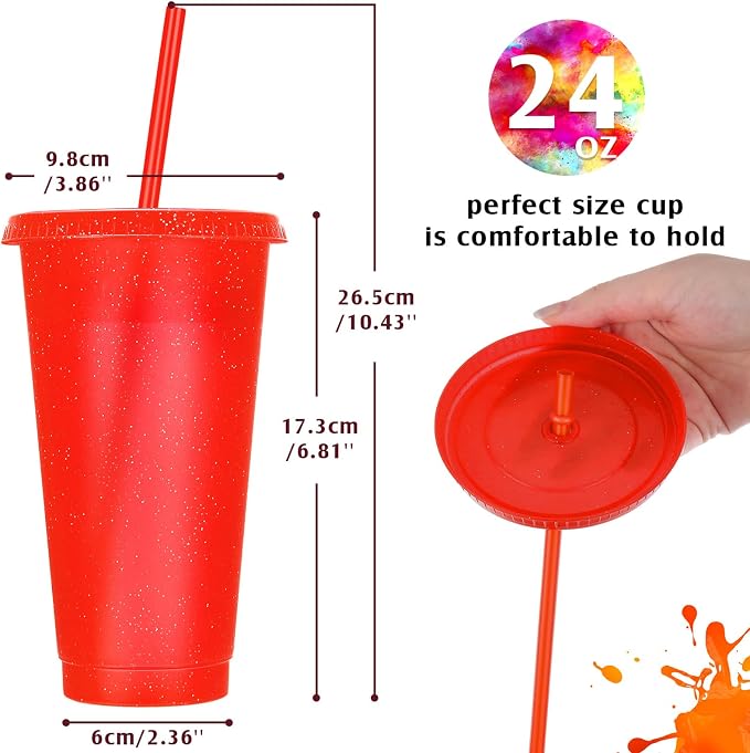 Honeydak 30 Pack Tumbler with Straw and Lid Bulk Cups for Gifts Glitter Plastic Coffee Cups 24-27 oz Reusable Water Bottle Iced Coffee Travel Mug Party Favors for Birthdays Travel (Assorted Color)