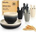 Wheat Straw Dinnerware Sets 20 PCS - Unbreakable Kids Plates and Bowls Sets for 4,Dishwasher & Microwave Safe Modern Lightweight Toddler Plates and Bowls Set - GreyStone