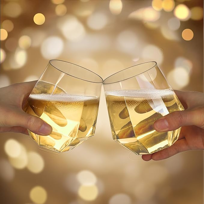 Goodluck 80 PCS Diamond Stemless Plastic Wine Whiskey Glasses, 12 Oz Disposable Cocktail Glasses, Suitable for Weddings, Birthday Parties, Family Gatherings, Bars, etc (Clear)