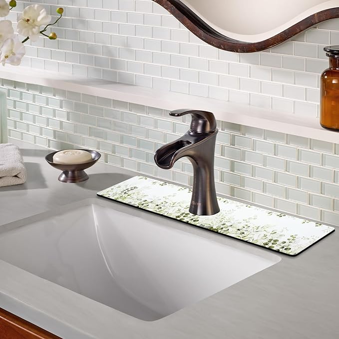 Sink Faucet Absorbing Mat, 2 Pack Drying Mat Around Faucet Sink Splash Guard Behind Faucet Sinkmat For Kitchen Bathroom Island Rv 24 * 5.5 Inch (60 * 14 cm)